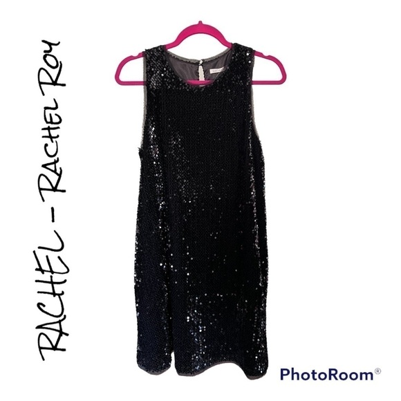 RACHEL Rachel Roy Dresses & Skirts - 𝅺rachel Roy Black Sequins A-Line Sleeveless Mini Swing Dress size M raw hem